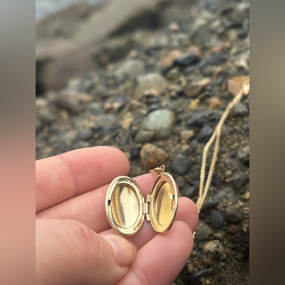 Vintage Porcelain Butterfly Locket Necklace • Gold Tone Oval Keepsake Pendant - Picture 8 of 11